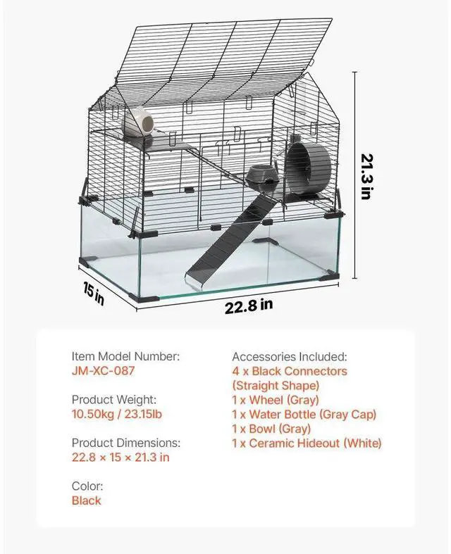 Alt view image 7 of 7 - VEVOR Wire Hamster Cage Habitat 22.8in Pet Rodent Gerbil Mice Small Animal House