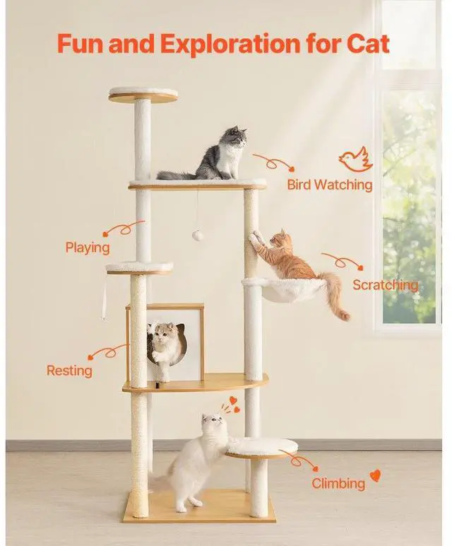 Alt view image 2 of 7 - VEVOR Large Cat Tree 68.9" Tall Cat Tower Multi-level Cat Condo Indoor Play House
