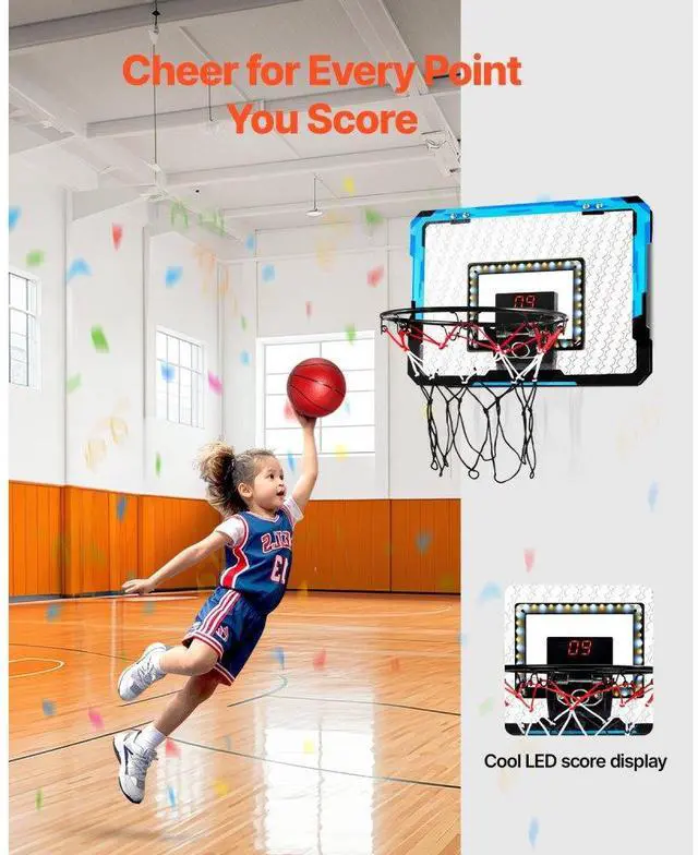 Alt view image 2 of 14 - VEVOR Kids Basketball Hoop with LED Lights & Audio Scoreboard Indoor Basketball Hoop