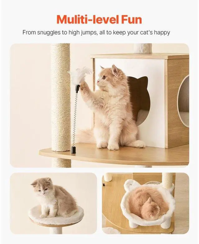 Alt view image 5 of 7 - VEVOR Large Cat Tree 68.9" Tall Cat Tower Multi-level Cat Condo Indoor Play House