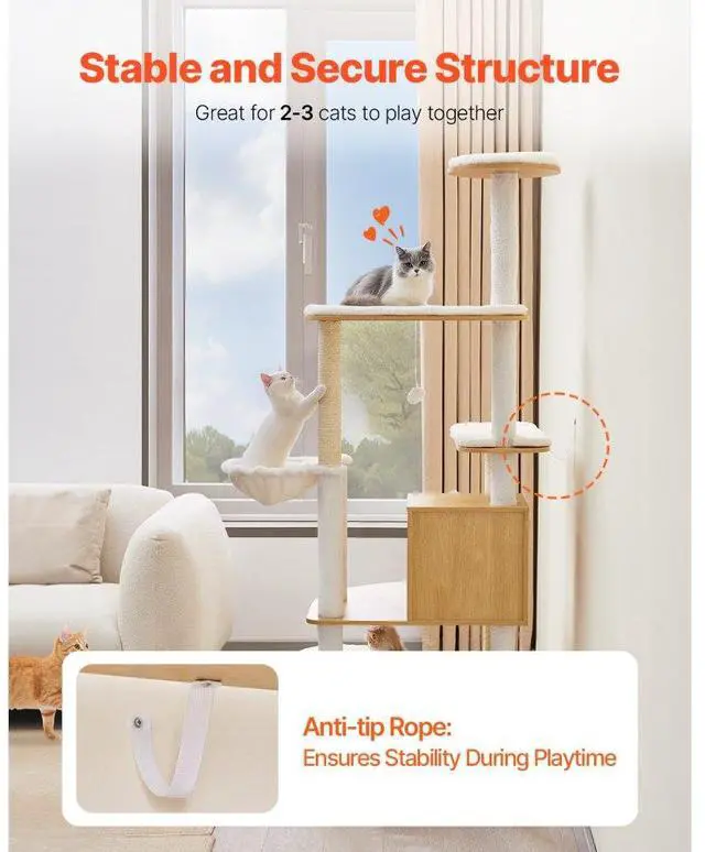 Alt view image 6 of 7 - VEVOR Large Cat Tree 68.9" Tall Cat Tower Multi-level Cat Condo Indoor Play House