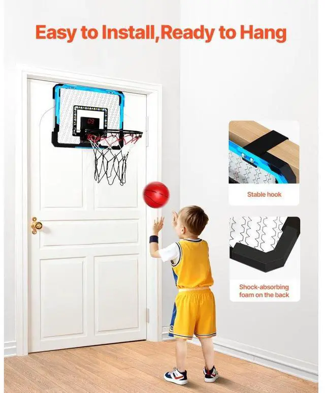 Alt view image 3 of 14 - VEVOR Kids Basketball Hoop with LED Lights & Audio Scoreboard Indoor Basketball Hoop