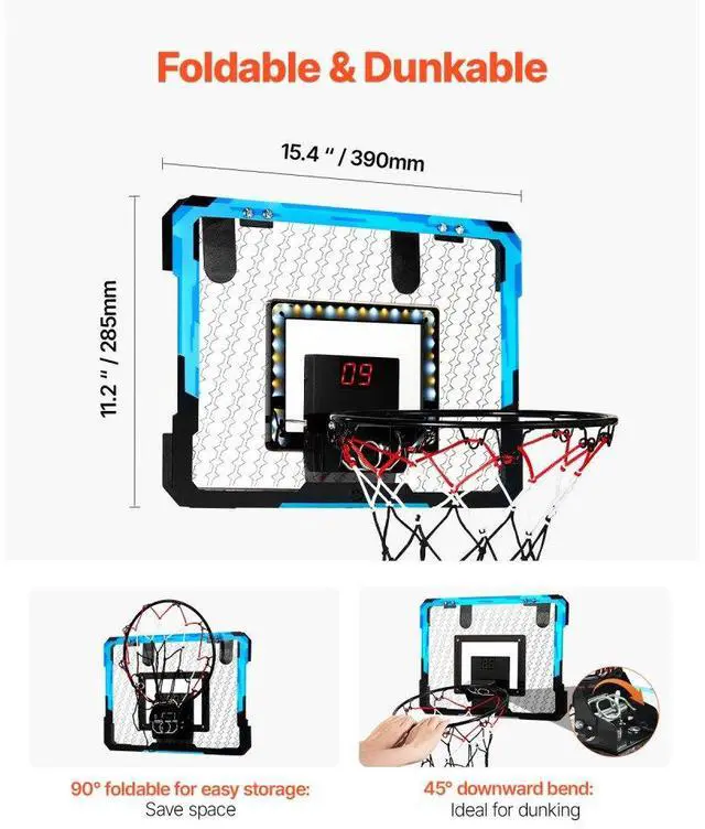 Alt view image 4 of 14 - VEVOR Kids Basketball Hoop with LED Lights & Audio Scoreboard Indoor Basketball Hoop
