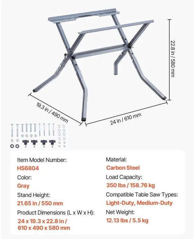 Alt view image 7 of 7 - VEVOR Table Saw Folding Stand 350 lbs Load Capacity Portable Foldable Table Saw Stand
