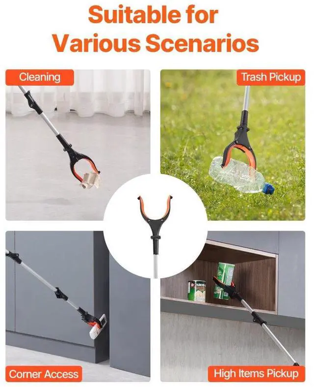 Alt view image 6 of 7 - VEVOR Grabber Reacher Tool, 43" Foldable Reacher Grabber Pickup Tool with 360° Rotating Jaw, Magnet and LED Light, Lightweight Grabber Reacher Tool for Seniors, Extra Long Trash Picker Upper Grabber