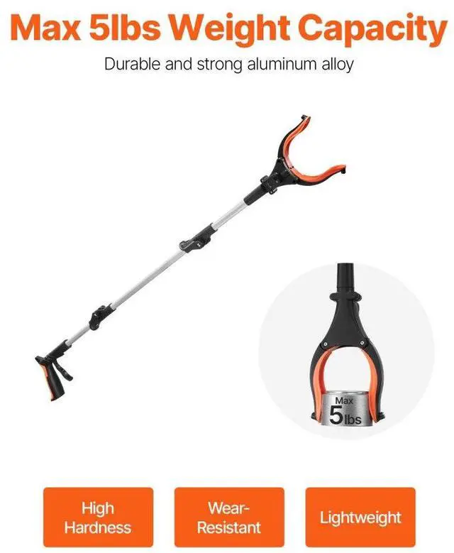 Alt view image 4 of 7 - VEVOR Grabber Reacher Tool, 43" Foldable Reacher Grabber Pickup Tool with 360° Rotating Jaw, Magnet and LED Light, Lightweight Grabber Reacher Tool for Seniors, Extra Long Trash Picker Upper Grabber