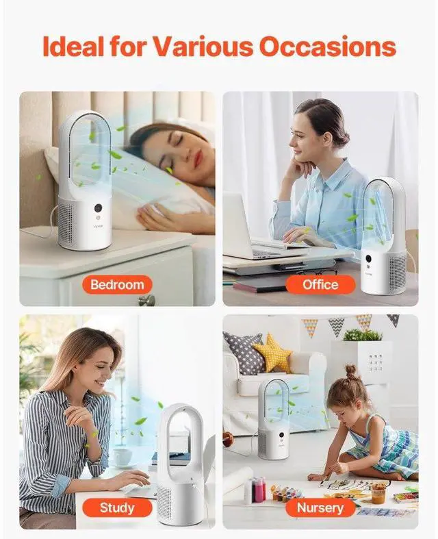 Alt view image 6 of 7 - VEVOR Portable Desk Bladeless Fan 12.99" 6-Speed Quiet Table Fan for Bedroom & Office