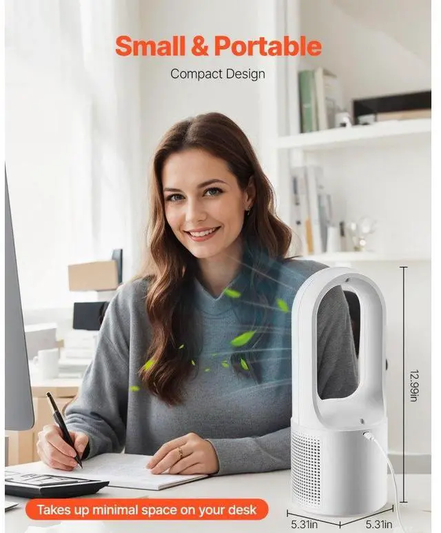 Alt view image 4 of 7 - VEVOR Portable Desk Bladeless Fan 12.99" 6-Speed Quiet Table Fan for Bedroom & Office