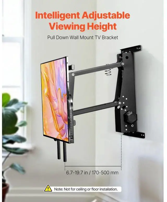 Alt view image 2 of 7 - VEVOR Motorized TV Wall Mount, 32-65 in Electric Fireplace TV Wall Mount Black