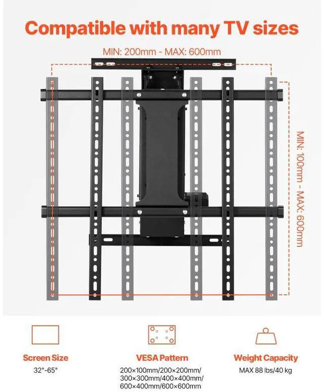 Alt view image 3 of 7 - VEVOR Motorized TV Wall Mount, 32-65 in Electric Fireplace TV Wall Mount Black