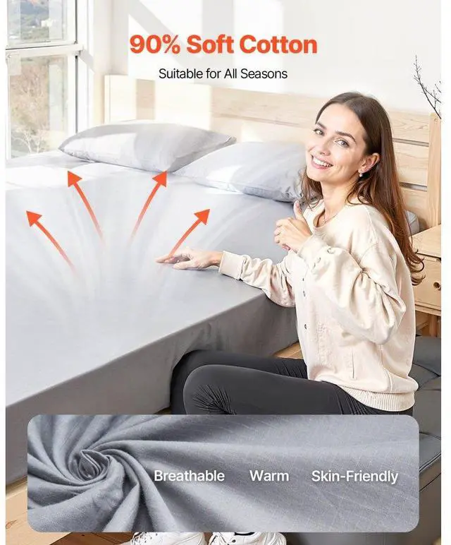 Alt view image 4 of 7 - VEVOR Grounding Sheets Queen Size 90% Cotton + 10% Silver Fiber Earthing Fitted Sheets