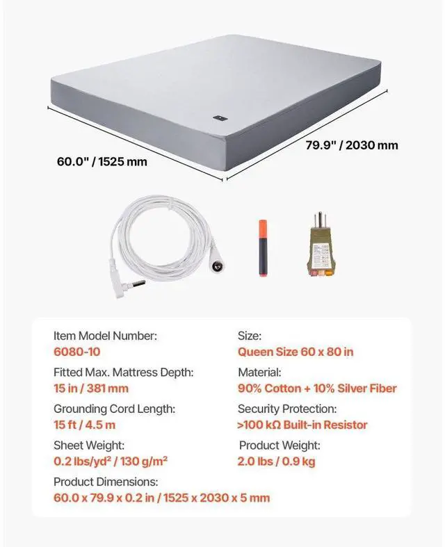 Alt view image 7 of 7 - VEVOR Grounding Sheets Queen Size 90% Cotton + 10% Silver Fiber Earthing Fitted Sheets