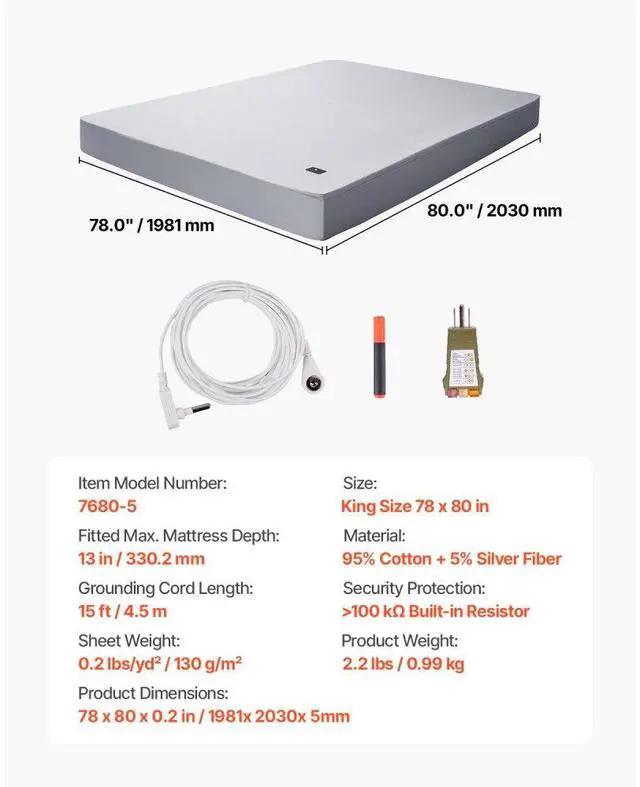 Alt view image 7 of 7 - VEVOR Grounding Sheets King Size 95% Cotton + 5% Silver Fiber Earthing Fitted Sheets
