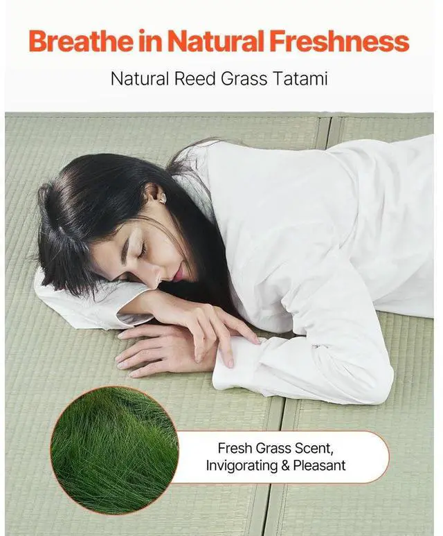 Alt view image 5 of 7 - VEVOR Japanese Tatami Mat, Extended Twin XL - 39'' x 83'' Foldable Tatami Mattress, 100% Rush Grass, Japanese Floor Mattress with Non-Slip Backing & Fresh Scent, Tatami for Sleeping, Meditation, Yoga