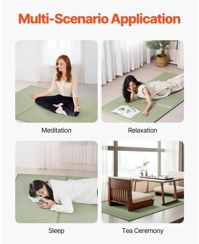 Alt view image 7 of 7 - VEVOR Japanese Tatami Mat, Extended Twin XL - 39'' x 83'' Foldable Tatami Mattress, 100% Rush Grass, Japanese Floor Mattress with Non-Slip Backing & Fresh Scent, Tatami for Sleeping, Meditation, Yoga