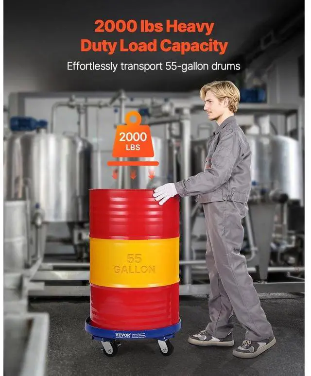 Alt view image 2 of 7 - VEVOR 55 Gallon Drum Dolly 2000 lbs Barrel Dolly Cart Drum Caddy 4 Caster Wheels
