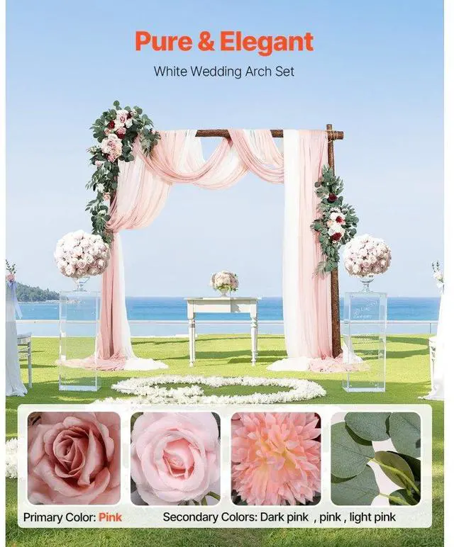 Alt view image 2 of 7 - VEVOR Artificial Wedding Arch Flowers Kit (Pack of 5) with 33Ft Wedding Arch Draping Fabric,Arch Flowers for Wedding Ceremony and Reception Backdrop Wedding Decoration (Light Pink)