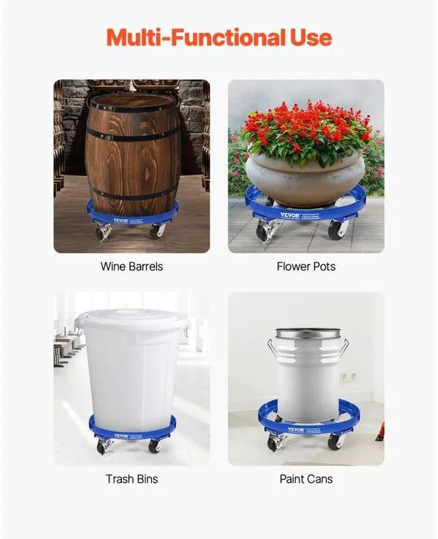 Alt view image 6 of 7 - VEVOR 55 Gallon Drum Dolly 2000 lbs Barrel Dolly Cart Drum Caddy 4 Caster Wheels