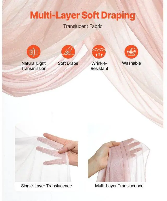 Alt view image 3 of 7 - VEVOR Artificial Wedding Arch Flowers Kit (Pack of 5) with 33Ft Wedding Arch Draping Fabric,Arch Flowers for Wedding Ceremony and Reception Backdrop Wedding Decoration (Light Pink)