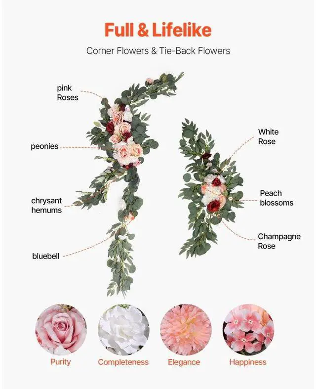 Alt view image 5 of 7 - VEVOR Artificial Wedding Arch Flowers Kit (Pack of 5) with 33Ft Wedding Arch Draping Fabric,Arch Flowers for Wedding Ceremony and Reception Backdrop Wedding Decoration (Light Pink)