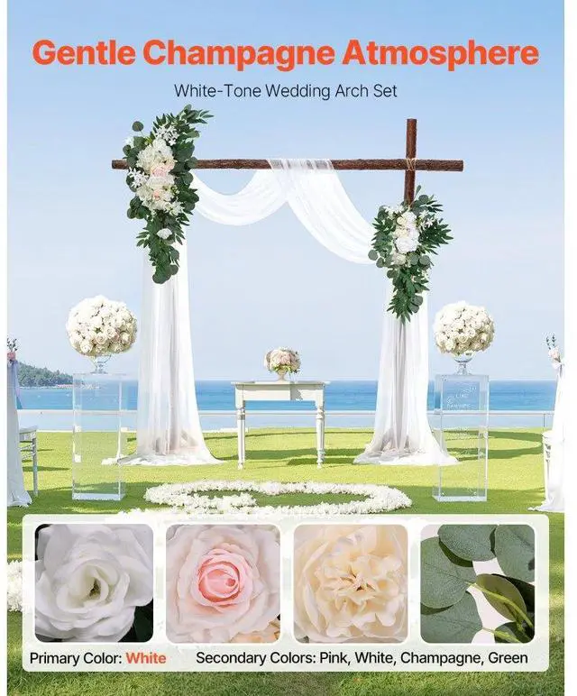 Alt view image 2 of 7 - VEVOR Artificial Wedding Arch Flowers Kit (Pack of 4) with 21Ft Wedding Arch Draping Fabric,Arch Flowers for Wedding Ceremony and Reception Backdrop Wedding Decoration (White)