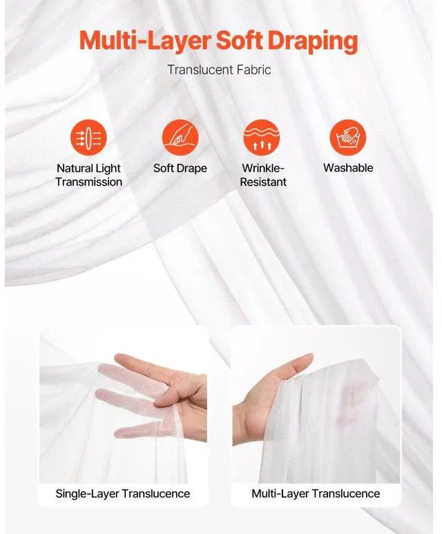 Alt view image 3 of 7 - VEVOR Artificial Wedding Arch Flowers Kit (Pack of 4) with 21Ft Wedding Arch Draping Fabric,Arch Flowers for Wedding Ceremony and Reception Backdrop Wedding Decoration (White)