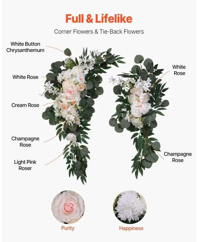 Alt view image 5 of 7 - VEVOR Artificial Wedding Arch Flowers Kit (Pack of 4) with 21Ft Wedding Arch Draping Fabric,Arch Flowers for Wedding Ceremony and Reception Backdrop Wedding Decoration (White)