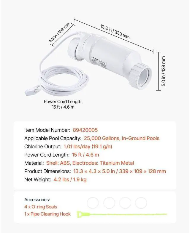 Alt view image 7 of 7 - VEVOR Salt Water Chlorinator System W3T-Cell-9 for In-Ground Pool 25000 Gallons