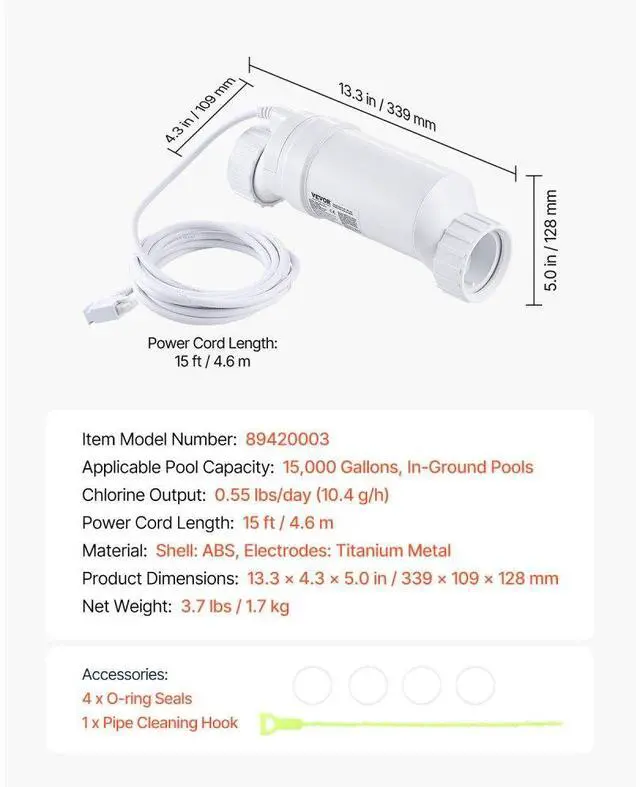 Alt view image 7 of 7 - VEVOR Salt Water Chlorinator System W3T-Cell-3 for In-Ground Pool 15000 Gallons