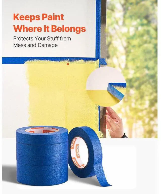 Alt view image 2 of 14 - VEVOR Painters Tape 1 Inch Wide (0.94 In x 60 Yds) 6 Rolls Blue Painter Masking Tape