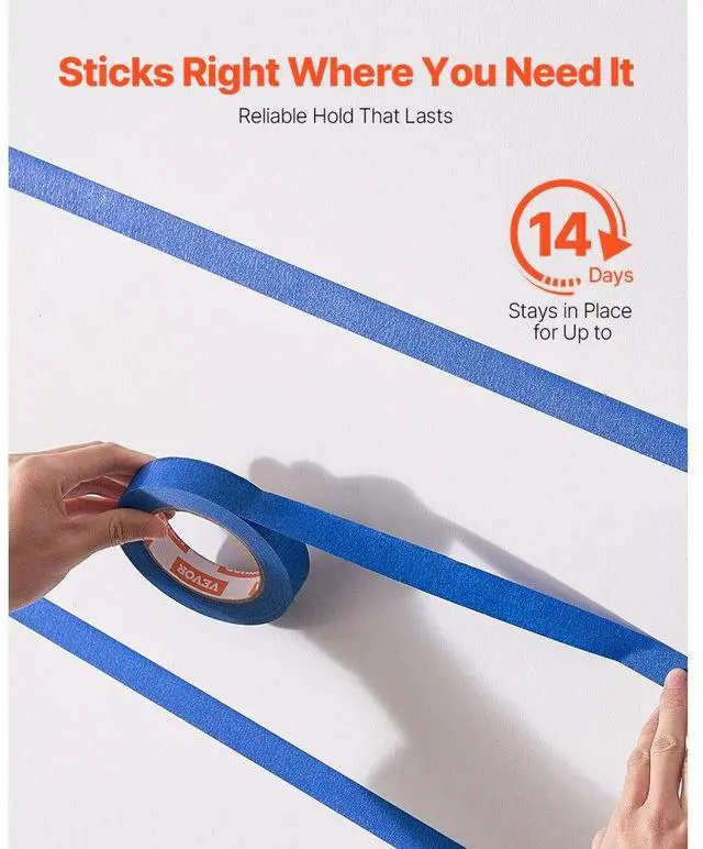 Alt view image 3 of 14 - VEVOR Painters Tape 1 Inch Wide (0.94 In x 60 Yds) 6 Rolls Blue Painter Masking Tape