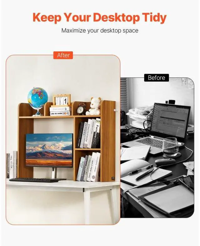 Alt view image 2 of 14 - VEVOR Desktop Bookshelf Wood Desktop Storage Organizer 2-Tier for Office & Home