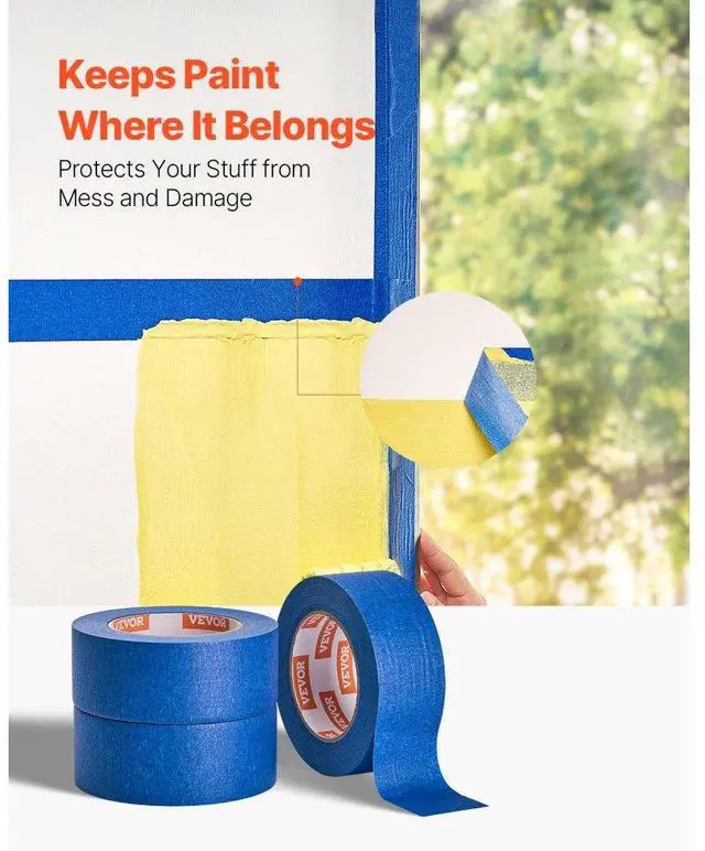 Alt view image 2 of 7 - VEVOR Painters Tape 2 Inch Wide (1.88 In x 60 Yds) 3 Rolls Blue Painter Msking Tape