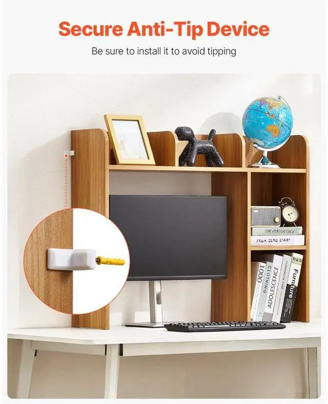 Alt view image 6 of 14 - VEVOR Desktop Bookshelf Wood Desktop Storage Organizer 2-Tier for Office & Home