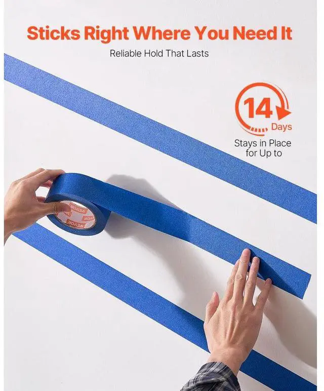 Alt view image 3 of 7 - VEVOR Painters Tape 2 Inch Wide (1.88 In x 60 Yds) 3 Rolls Blue Painter Msking Tape