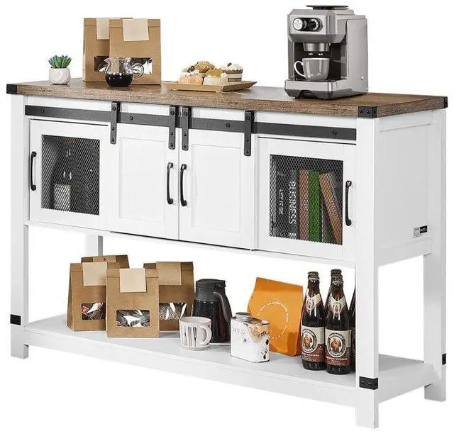 Main image of VEVOR Coffee Bar Cabinet, 47.3 x 15.7 x 32.7 in Farmhouse Coffee Bar Cabinet with 4-Tier Storage, Coffee Bar Table with Barn Doors, Farmhouse Sideboard Buffet Cabinet for Living Room, Entryway