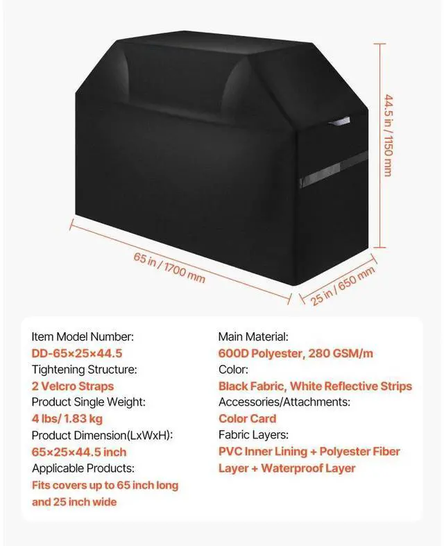 Alt view image 7 of 7 - VEVOR 65 inch Grill Cover Heavy Duty BBQ Gas Grill Cover Outdoor Barbecue Waterproof