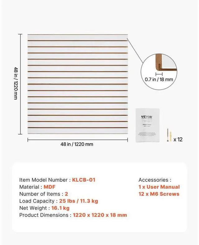 Alt view image 7 of 7 - VEVOR 4 x 4 ft Slat Wall Paneling MDF White Garage Slatwall with Modular Design