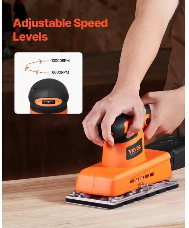 Alt view image 3 of 7 - VEVOR 1/2 Sheet Sander 320W Max 12000 RPM Sheet Finishing Sander for Woodworking
