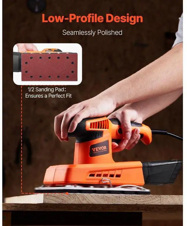 Alt view image 4 of 7 - VEVOR 1/2 Sheet Sander 320W Max 12000 RPM Sheet Finishing Sander for Woodworking