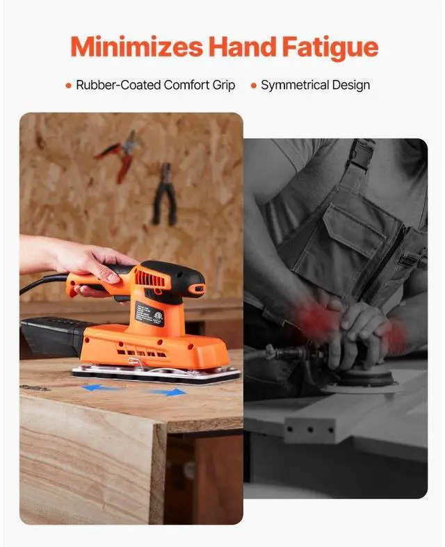 Alt view image 5 of 7 - VEVOR 1/2 Sheet Sander 320W Max 12000 RPM Sheet Finishing Sander for Woodworking