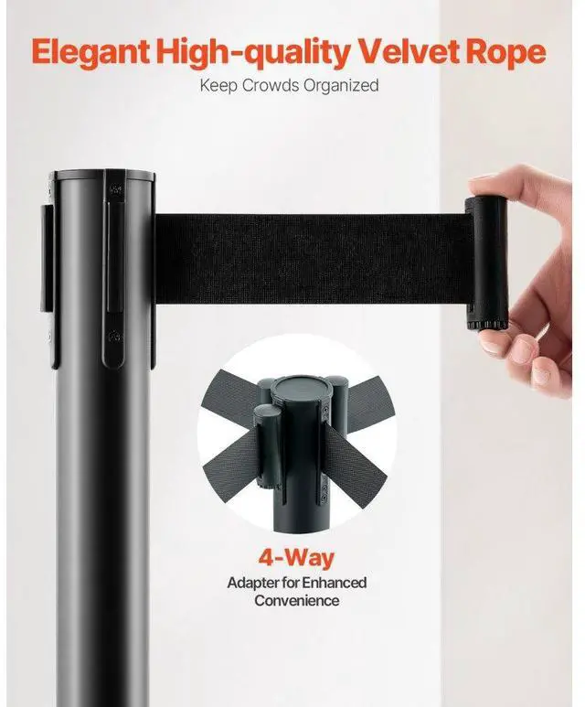 Alt view image 6 of 7 - VEVOR Stanchion Post, 6 Pcs Stanchions with Retractable Belts, Carbon Steel Black Stanchions Queue with Sand Injection Hollow Base, Crowd Control Barriers for Theaters, Parties, Weddings, Exhibitions