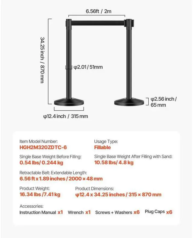 Alt view image 7 of 7 - VEVOR Stanchion Post, 6 Pcs Stanchions with Retractable Belts, Carbon Steel Black Stanchions Queue with Sand Injection Hollow Base, Crowd Control Barriers for Theaters, Parties, Weddings, Exhibitions