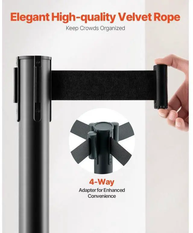 Alt view image 6 of 7 - VEVOR Stanchion Post, 4 Pcs Stanchions with Retractable Belts, Carbon Steel Black Stanchions Queue with Sand Injection Hollow Base, Crowd Control Barriers for Theaters, Parties, Weddings, Exhibitions