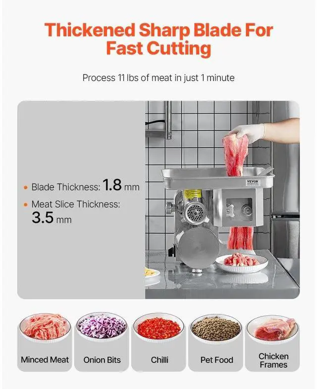 Alt view image 4 of 14 - VEVOR Commercial Electric Meat Grinder Slicer 11 Lbs/Min Sausage Stuffer Maker Kitchen