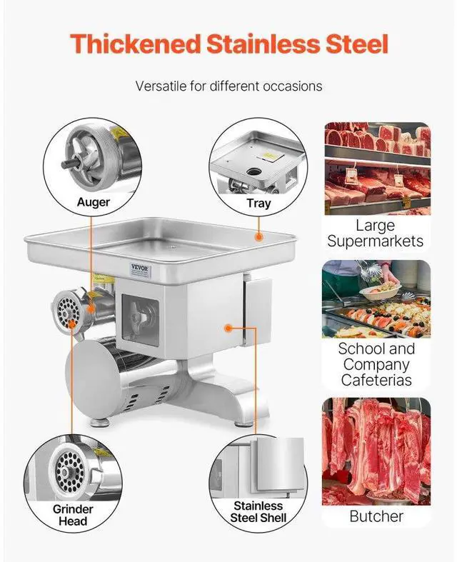 Alt view image 6 of 14 - VEVOR Commercial Electric Meat Grinder Slicer 11 Lbs/Min Sausage Stuffer Maker Kitchen