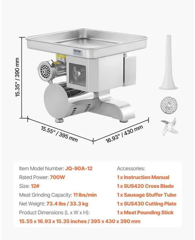 Alt view image 7 of 14 - VEVOR Commercial Electric Meat Grinder Slicer 11 Lbs/Min Sausage Stuffer Maker Kitchen