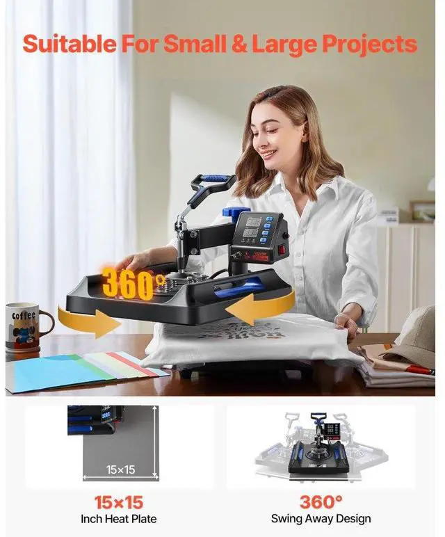 Alt view image 5 of 7 - VEVOR Heat Press Machine Sublimation Machine 15 x 15 inch 8 In 1 Blue Heat Press Set