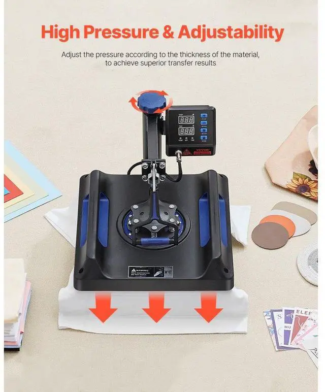 Alt view image 6 of 7 - VEVOR Heat Press Machine Sublimation Machine 15 x 15 inch 8 In 1 Blue Heat Press Set