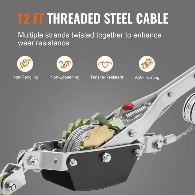 Alt view image 3 of 7 - Power Puller Come Along Winch 2 Ton 4409 lbs Heavy Duty Pull Hoist 2 Hooks
